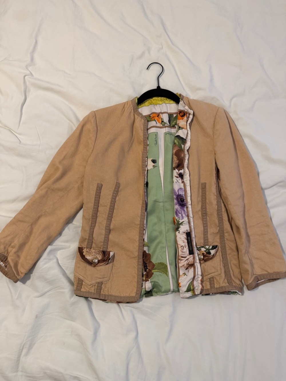 Roberto Cavalli Beige Women's Blazer with Floral Lining